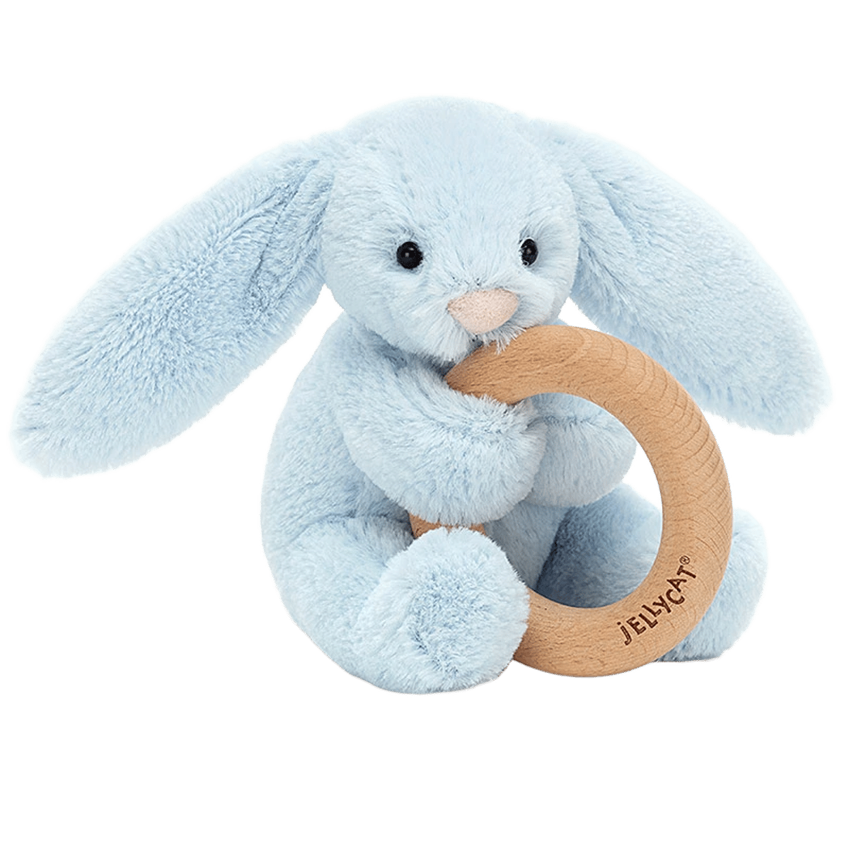 Bashful Blue Bunny Wooden Ring Toy