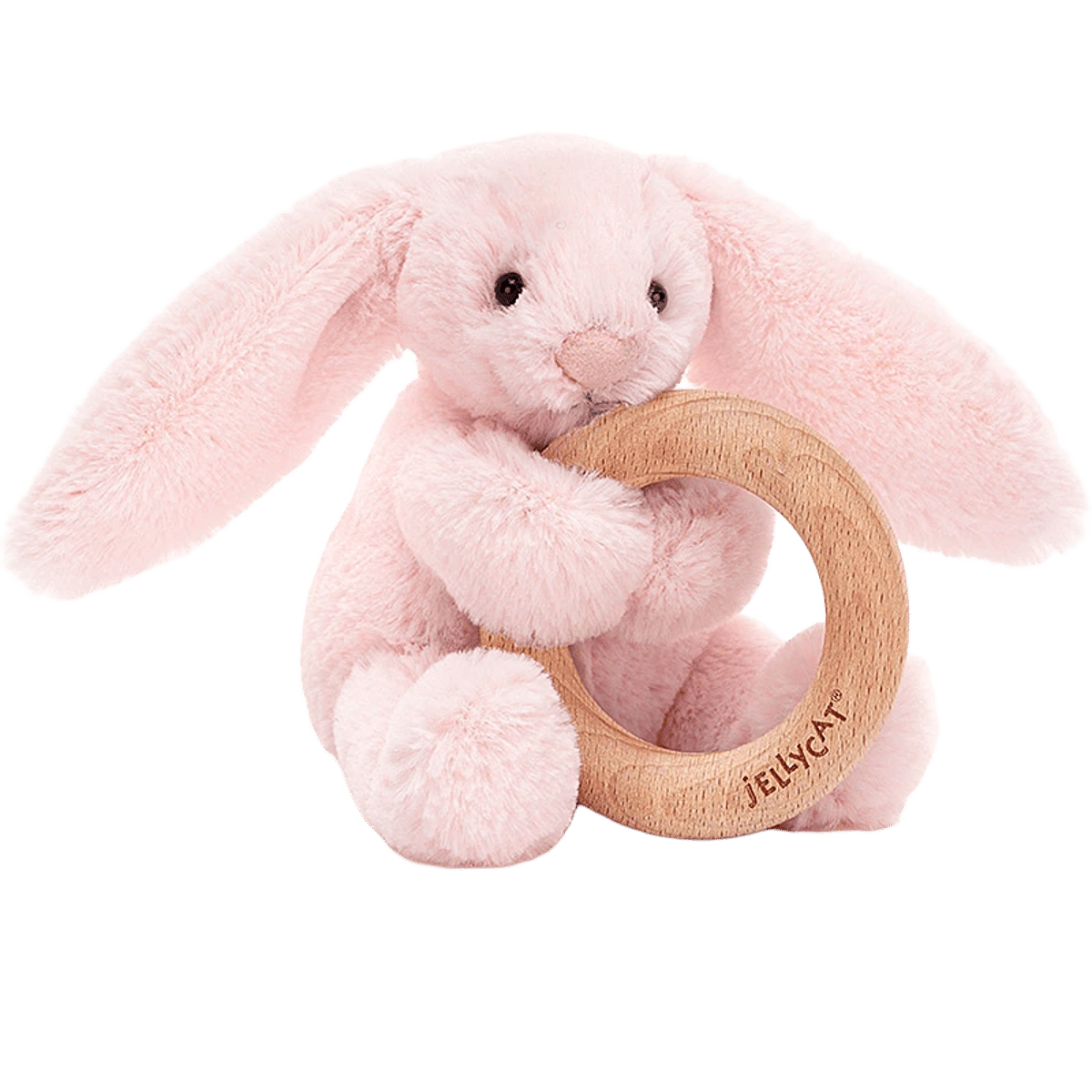 Bashful Pink Bunny Wooden Ring Toy