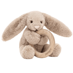 Bashful Beige Bunny Wooden Ring Toy