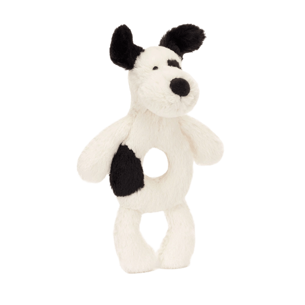 Bashful Black & Cream Puppy Ring Rattle