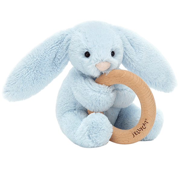 Bashful Blue Bunny Wooden Ring Toy
