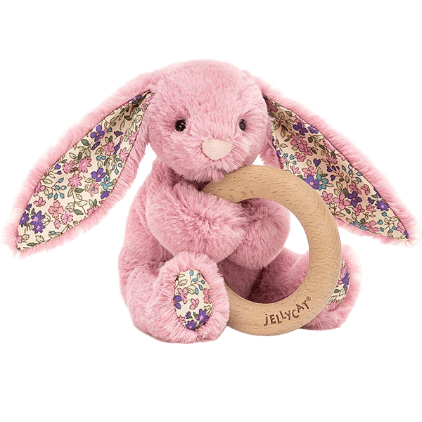 Blossom Tulip Pink Wooden Ring Toy Bunny